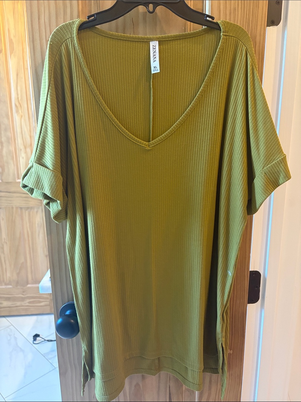 NaNa Olive Green Ribbed V-Neck Tunic